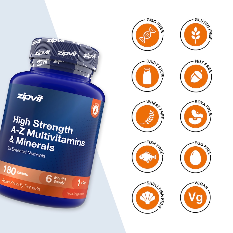 image 1 of Zipvit A-Z Multivitamin, Immune, Energy & Bone Support, 25 Essential Nutrients, 180 Vegan Tablets, 6-Month Supply