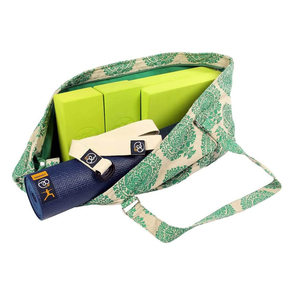 image 1 of Fitness Mad Yoga and Pilates Prop Bag, Jute with Cotton Liner, Multiple Pockets, Green | Green | Green | 83cm (L) x 30cm (W) x 20cm (D)