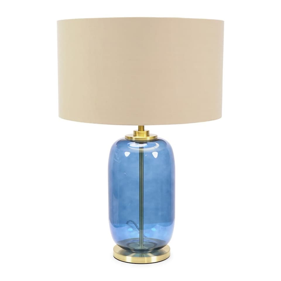 image 1 of ValueLights Leigh Navy Blue and Gold Table Lamp Beige Gold Shade & Bulb | Cream