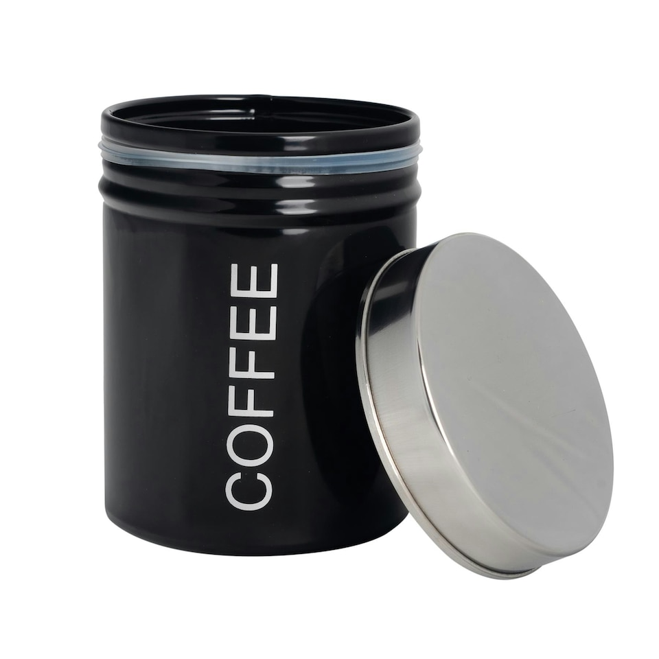 image 1 of Harbour Housewares Black Round Metal Kitchen Coffee Canister Kitchen Caddy Kitchen Storage Containers Canisters