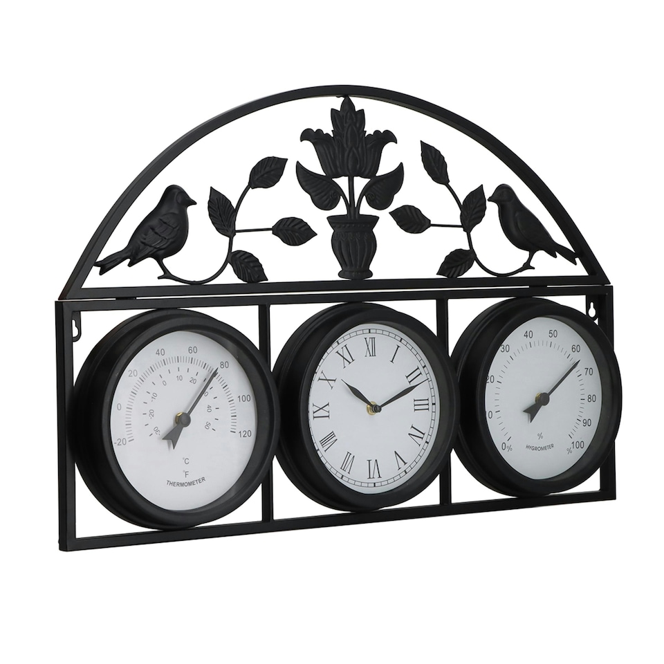 image 1 of Charles Bentley Shabby Chic Dark Grey Wall Clock With Thermometer & Hygrometer