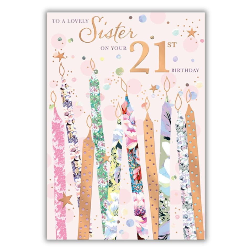 Words 'n' Wishes Sister's 21st Birthday Card, Rose Gold Foil Design, Pink