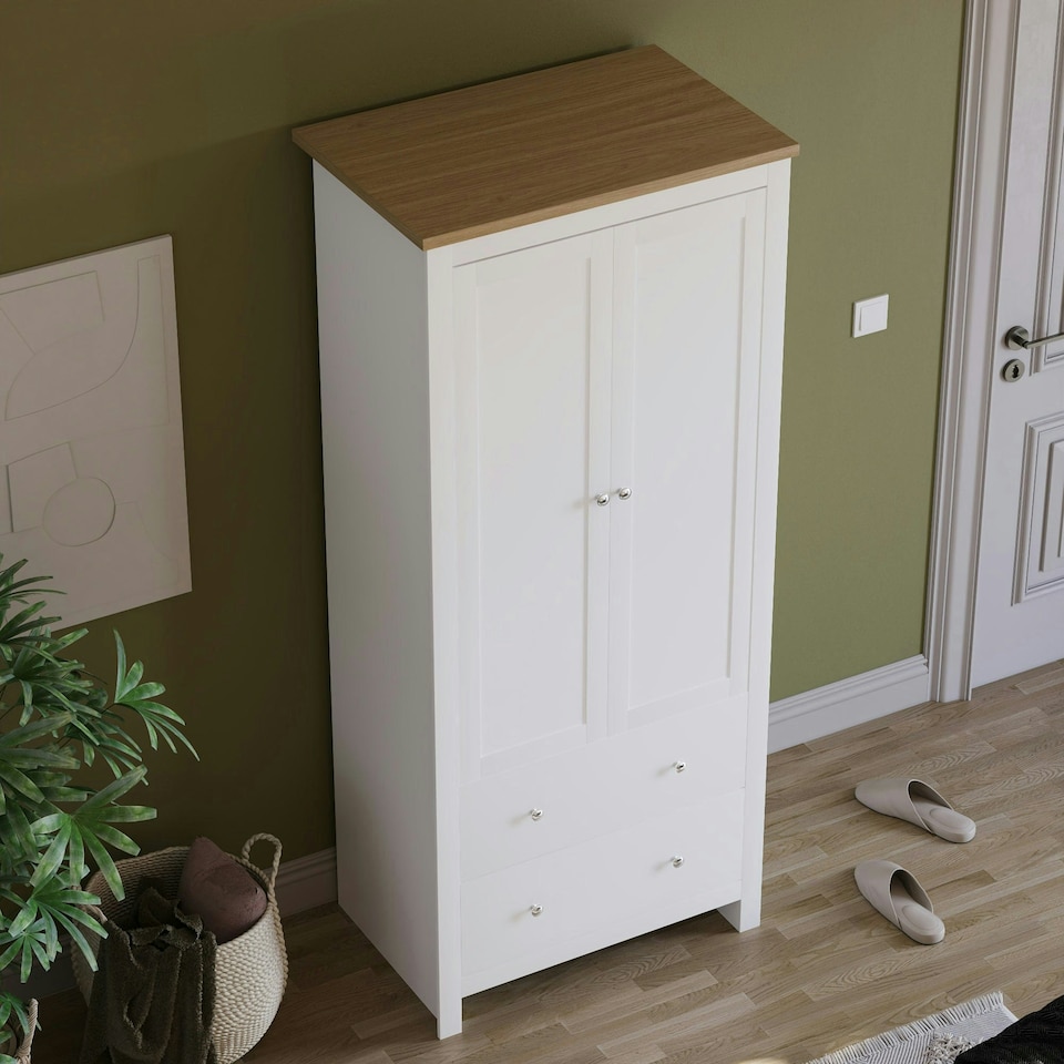 image 1 of Vida Designs Arlington 2 Door 2 Drawer Wardrobe With Shelf & Clothes Rail, White & Oak