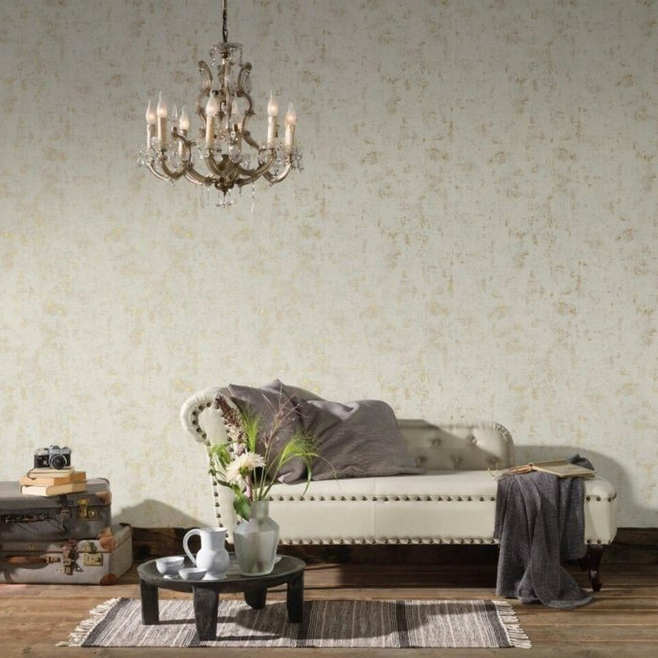 image 1 of AS Creation Industrial Concrete Effect Textured Wallpaper - Metallic Gold/White - 32.1ft x 21in | Gold