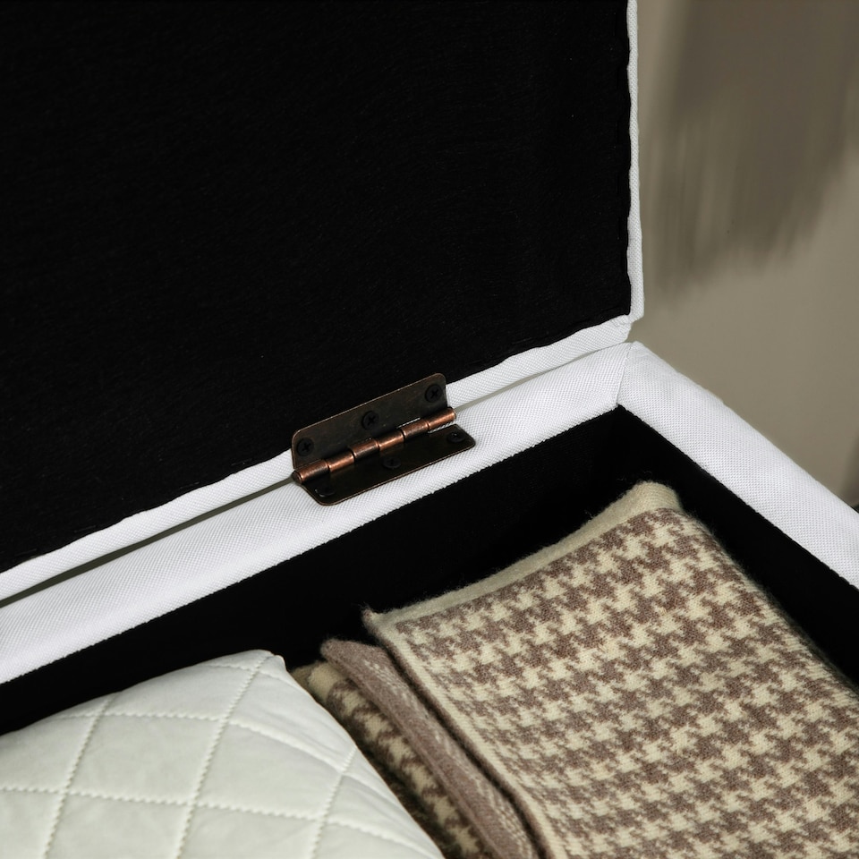 image 1 of HOMCOM Linen Storage Ottoman Storage Box Footstool with Rubberwood Legs Cream