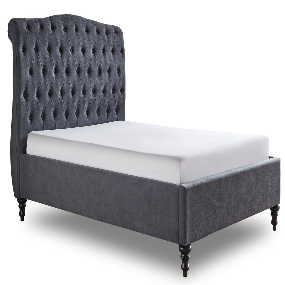 image 1 of 4ft6 Double Fabric upholstered, dark grey,buttoned back,curved bed frame,bedstead