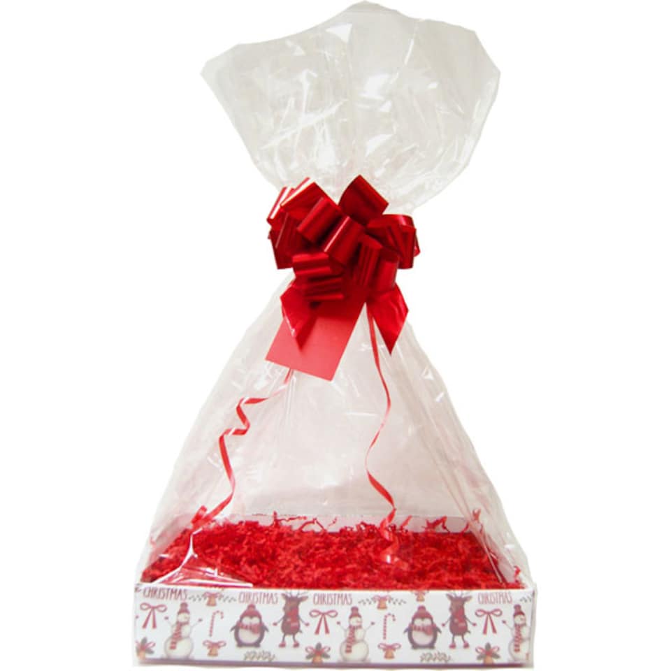 image 1 of Christmas Gift Basket Kit - Santa Snowman Hamper Tray with Red Accessories (35x24x8cm)
