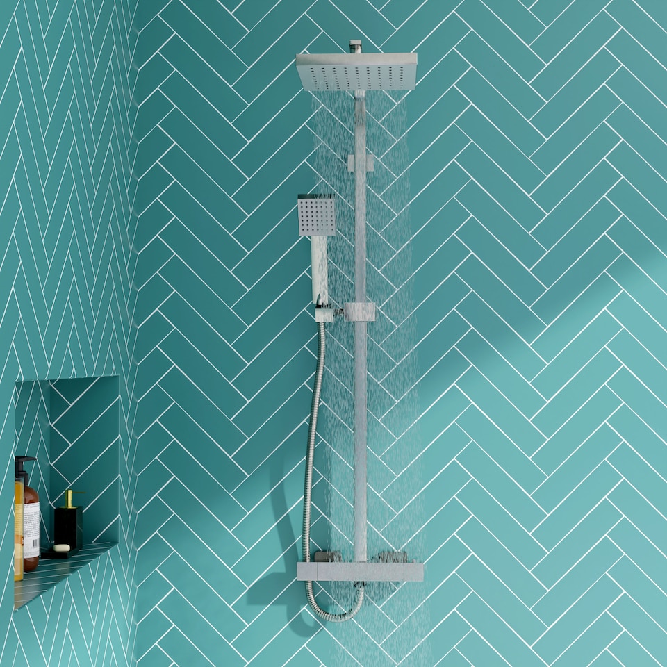 image 1 of Thermostatic Shower Kit Fixed HeadAdjustable Handset Brushed Pewter | Silver | Brushed Pewter | 1