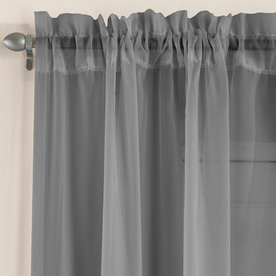 image 1 of Pair of Crystal Grey Plain Voile Panels 137 cm (54 inch) Rod Pocket Panels for Bedroom and Living Room