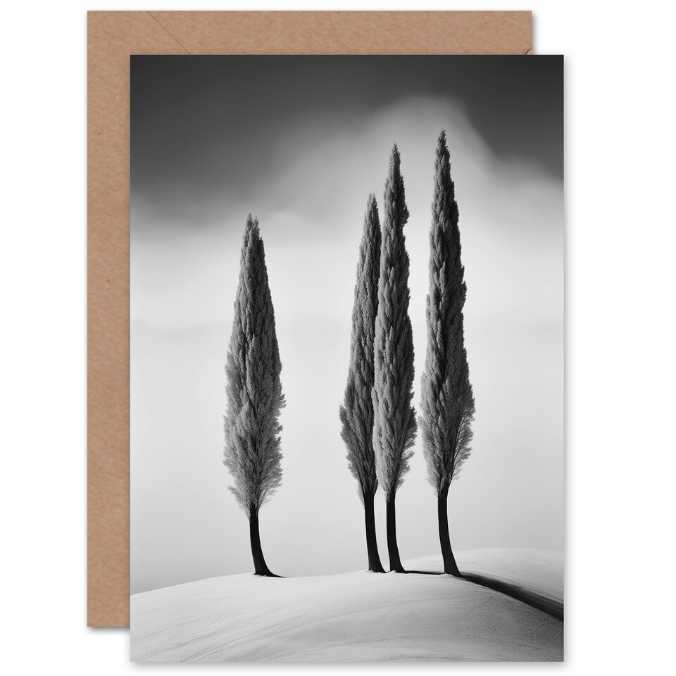 image 1 of Cypress Trees Snowy Hill Winter Landscape Birthday Card
