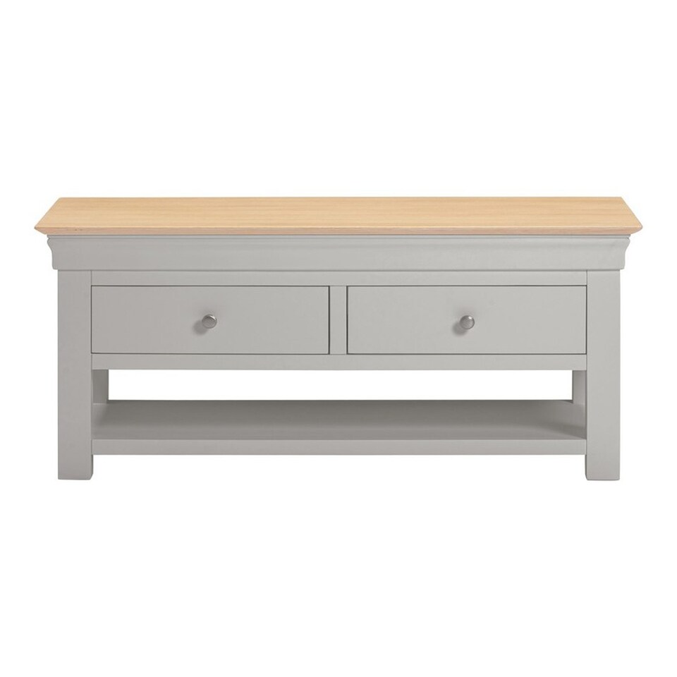 image 1 of Bordeaux Indoor 2 Drawer Coffee Table - L60 x W110 x H50 cm - Pebble Grey - Oak