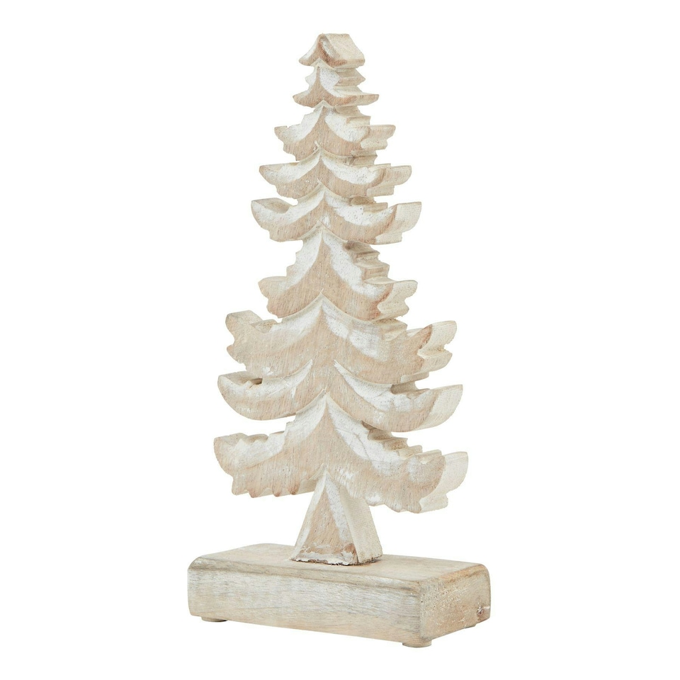 image 1 of Hill Interiors Wooden Tiered Tree Decoration - Brown/White - 26cm x 6cm x 13cm
