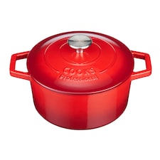 Cooks professional Cast Iron Casserole Dish 20cm - Ovenproof Pan with Lid | Red | Red | 1