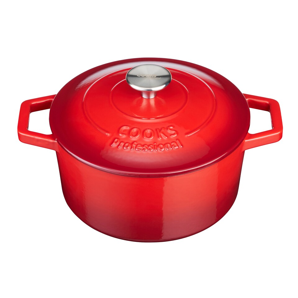 image 1 of Cooks professional Cast Iron Casserole Dish 20cm - Ovenproof Pan with Lid | Red | Red | 1