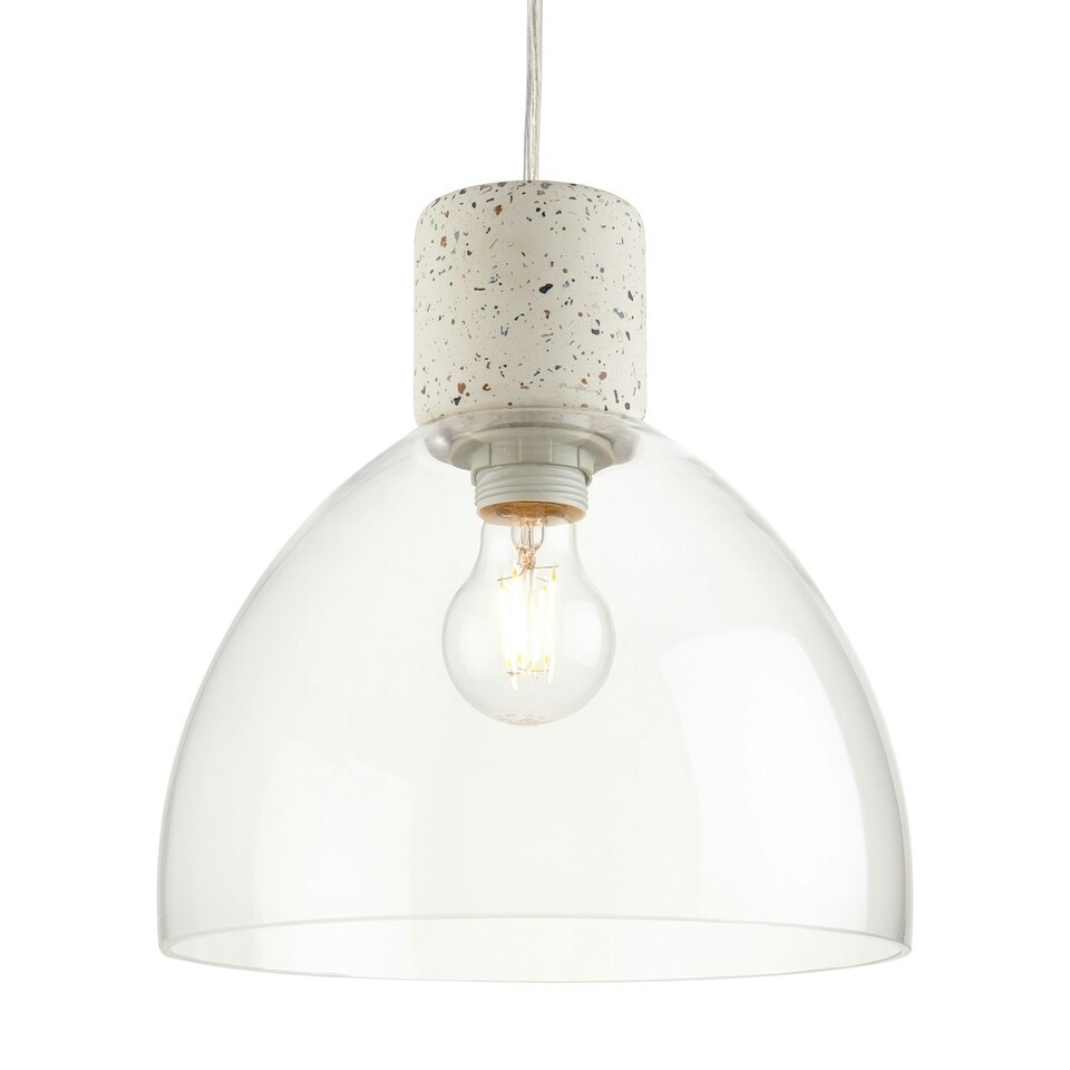 image 1 of First Choice Lighting Treson Clear Glass and White Terrazzo Concrete Pendant Grey | Clear