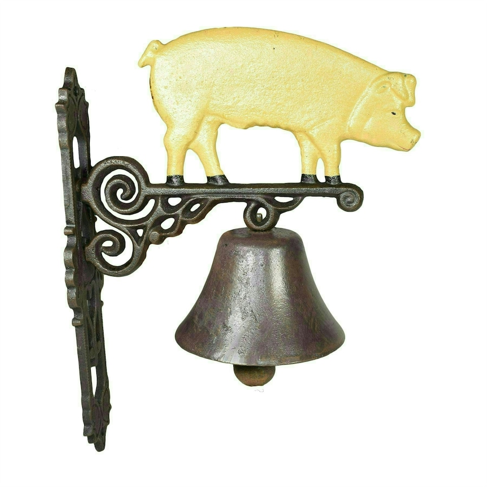 image 1 of Pig Bell Farm Cast Iron Sign Plaque Door Wall Fence Gate House Garage Porch