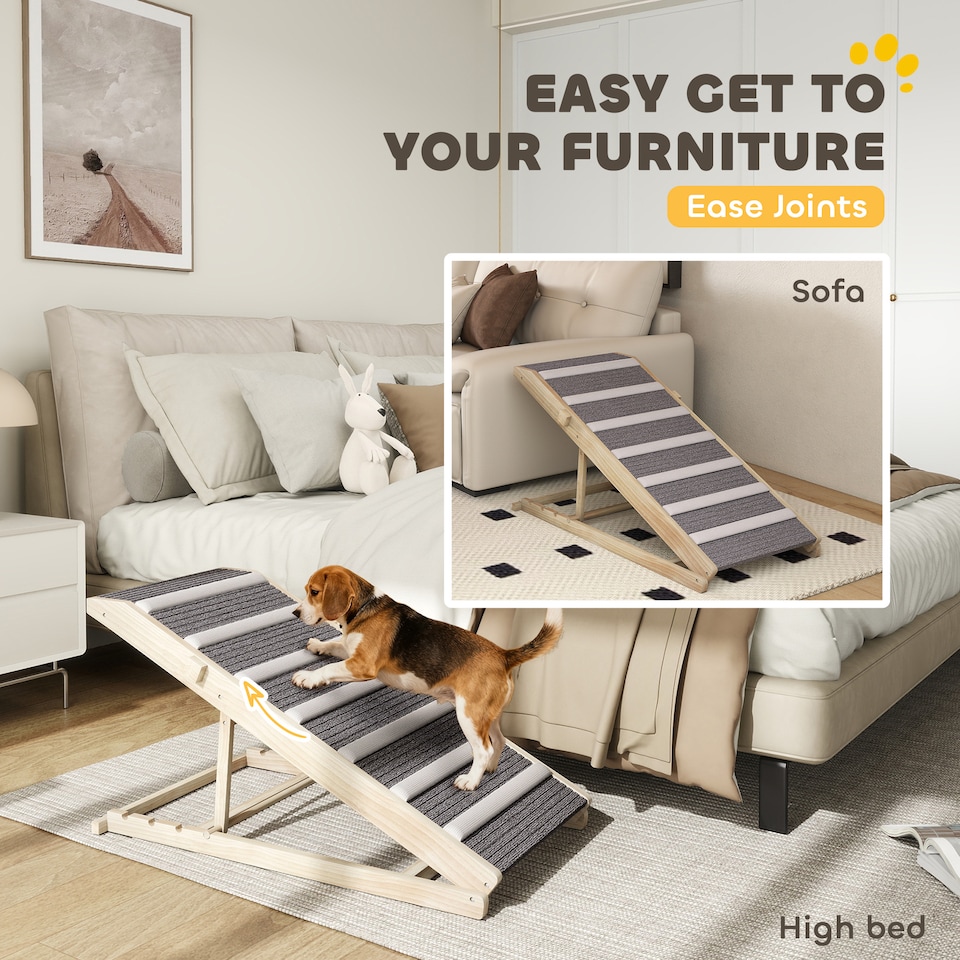 image 1 of PawHut Dog Ramp for Couch, 4 Adjustable Height Dog Climbing Ladder for Bed