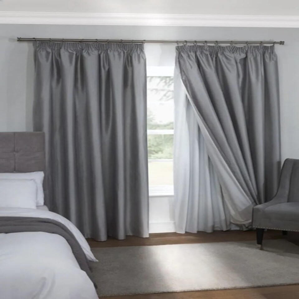 image 1 of Pencil Pleat Blackout Curtain Lining 228cm x 221cm White White | White