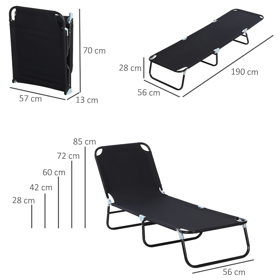image 1 of Outsunny Folding Lounge Chair Outdoor Chaise Lounge for Bench Patio Black
