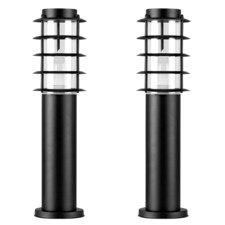 ValueLights Wharf Pair Black Outdoor Bollard Light Warm White Bulb