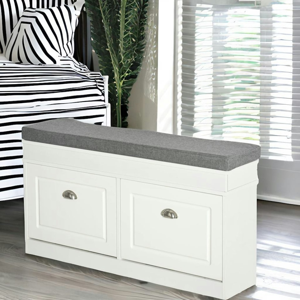 image 1 of Shoe Storage Bench With Cushioned Seat White White