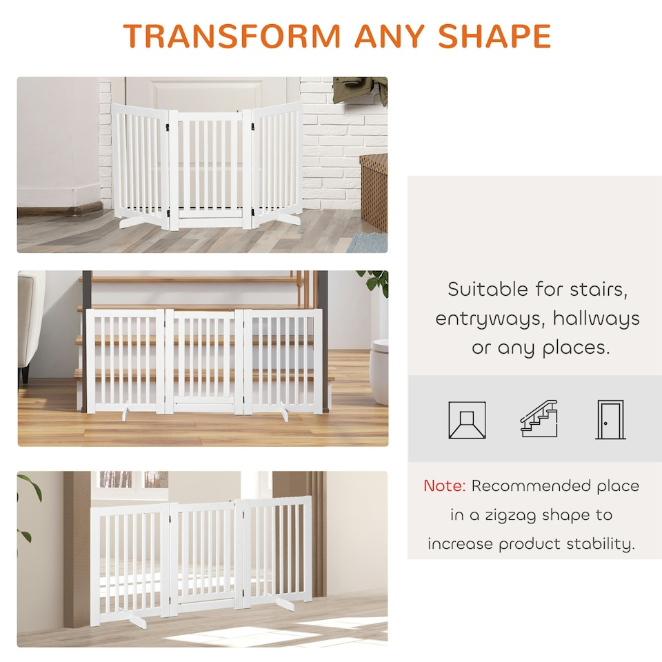 image 1 of PawHut 155cm Expandable 3-Panel Freestanding Dog Pet Gate w/ Latched Door White