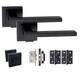 image 1 of Golden Grace Zeta Design Bathroom Door Handles Lever Latch on Square Rose in Matt Black Finish with Tubular Latch and Pair of 3" Ball Bearing Hinges Black