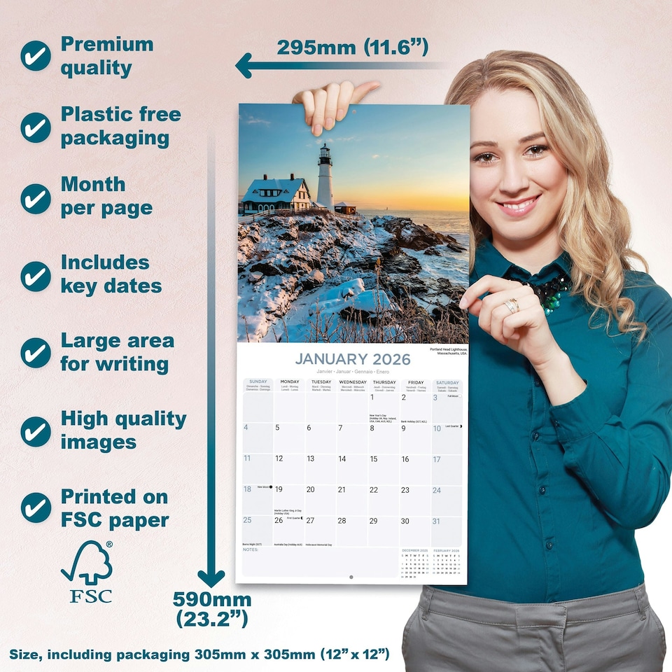 image 1 of Seasons 2026 Calendar | Square Wall Calendar | Travel & Nature Gift | Plastic Free Packaging | by Avonside Publishing