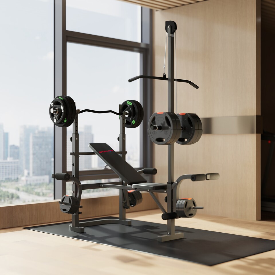 image 1 of SPORTNOW Multi-Exercise Incline Flat Weight Bench with Bench Press Rack