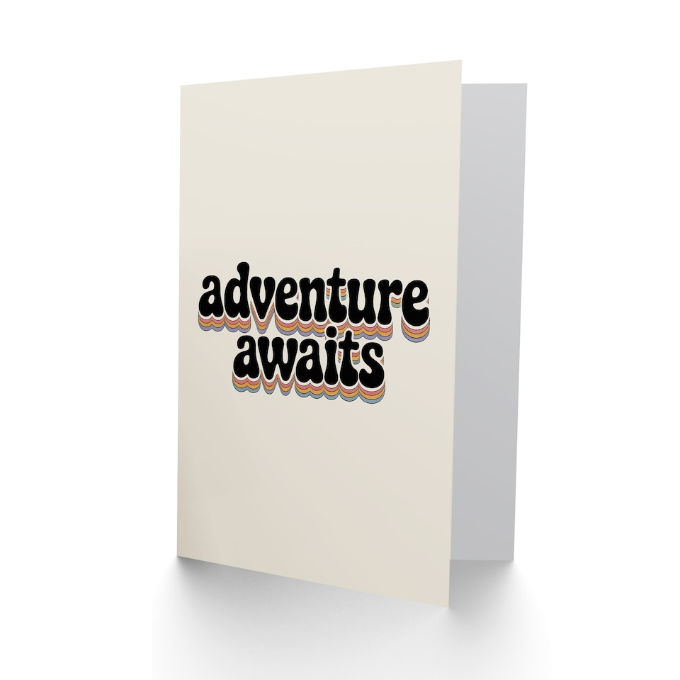 image 1 of Adventure Awaits Retro Rainbow Font Typography Leaving Greeting Card