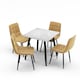 image 1 of 5-Piece Dining Set - 80cm Square Sintered Stone Table and 4 Velvet Chairs with Metal Legs | White | Gloss White & Yellow | 1