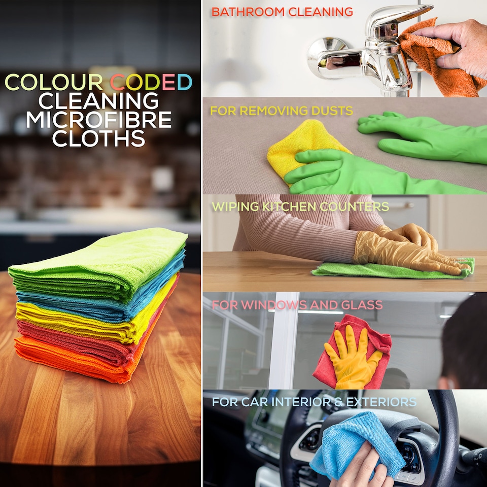 image 1 of Microfibre Cloth Cleaning Cloths Super Absorbent Mixed Colour 40cm x 40cm - Pack of 40