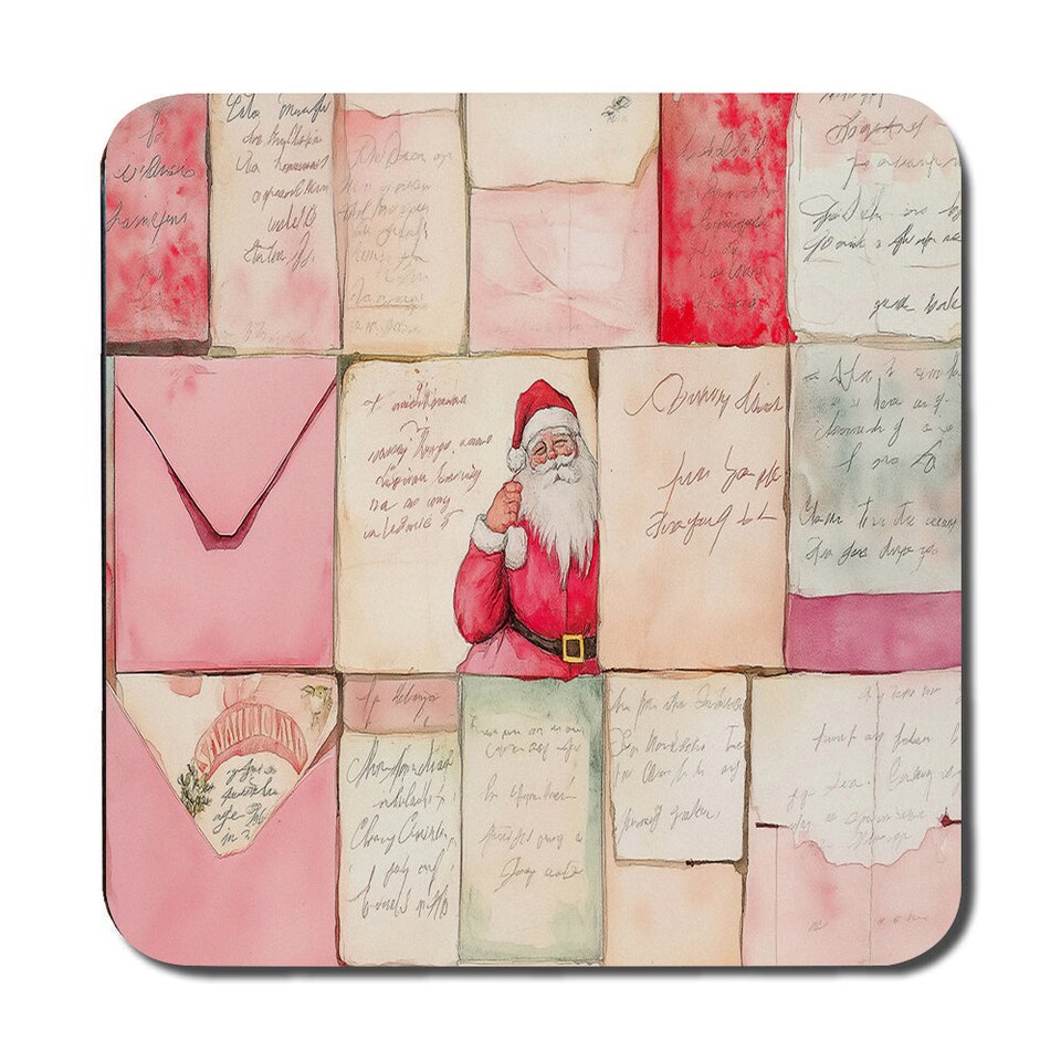image 1 of Christmas Santa Placemat And Coaster Set Pink Mosaic Design