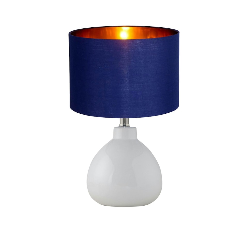 image 1 of First Choice Lighting Set of 2 Tuscan White Ceramic Lamps with Navy Blue & Gold Shade White | Blue