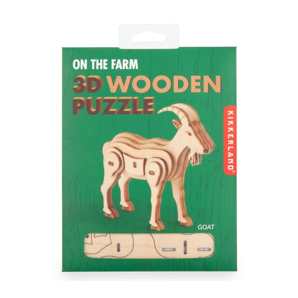 image 1 of Kikkerland 3D Wooden Goat Puzzle On The Farm
