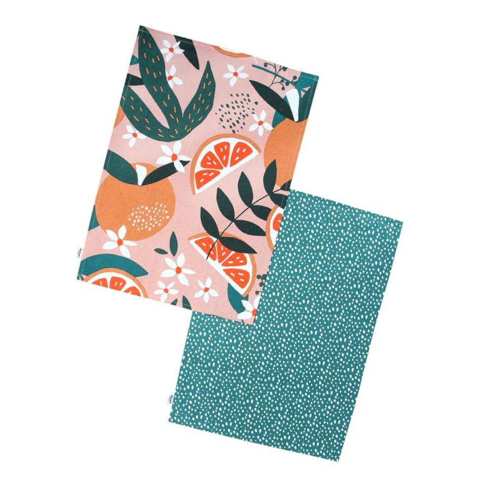 image 1 of Exotic Fruit Recycled Cotton Set of 2 Tea Towels - Blush | Multi