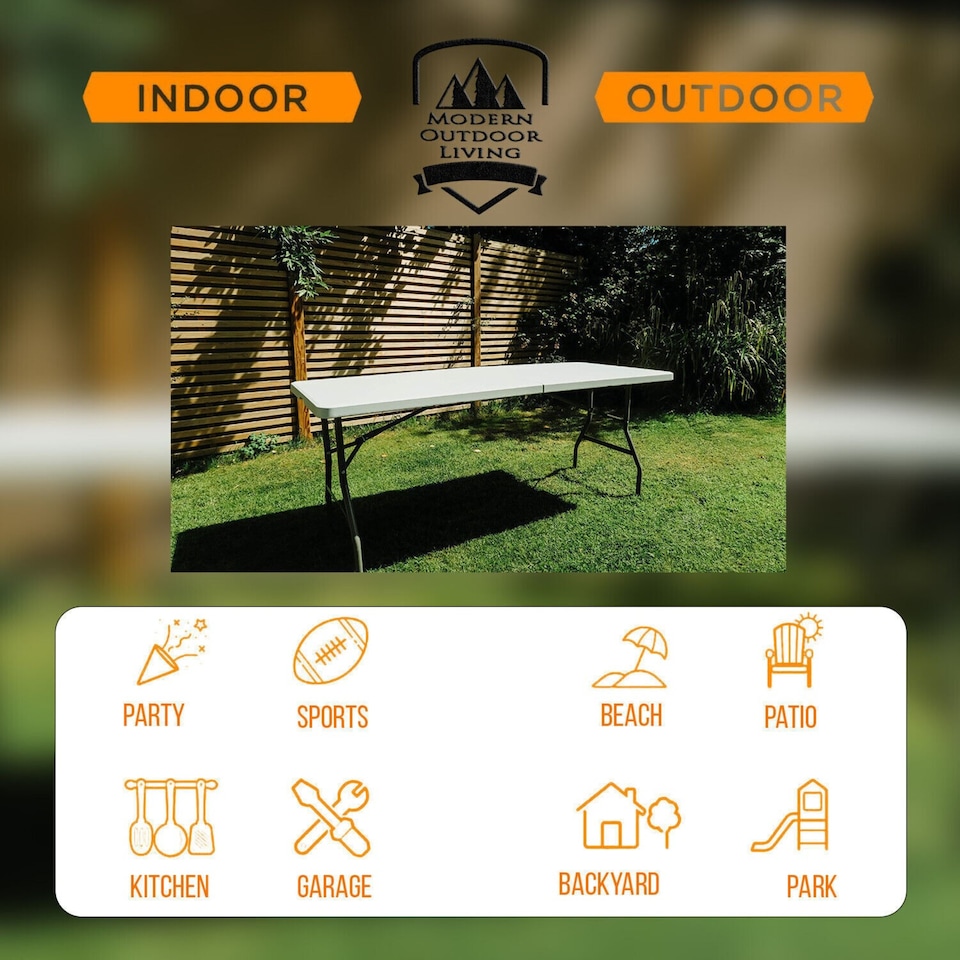 image 1 of 5ft Heavy Duty Folding Trestle Table – Portable Plastic Camping Picnic BBQ – White