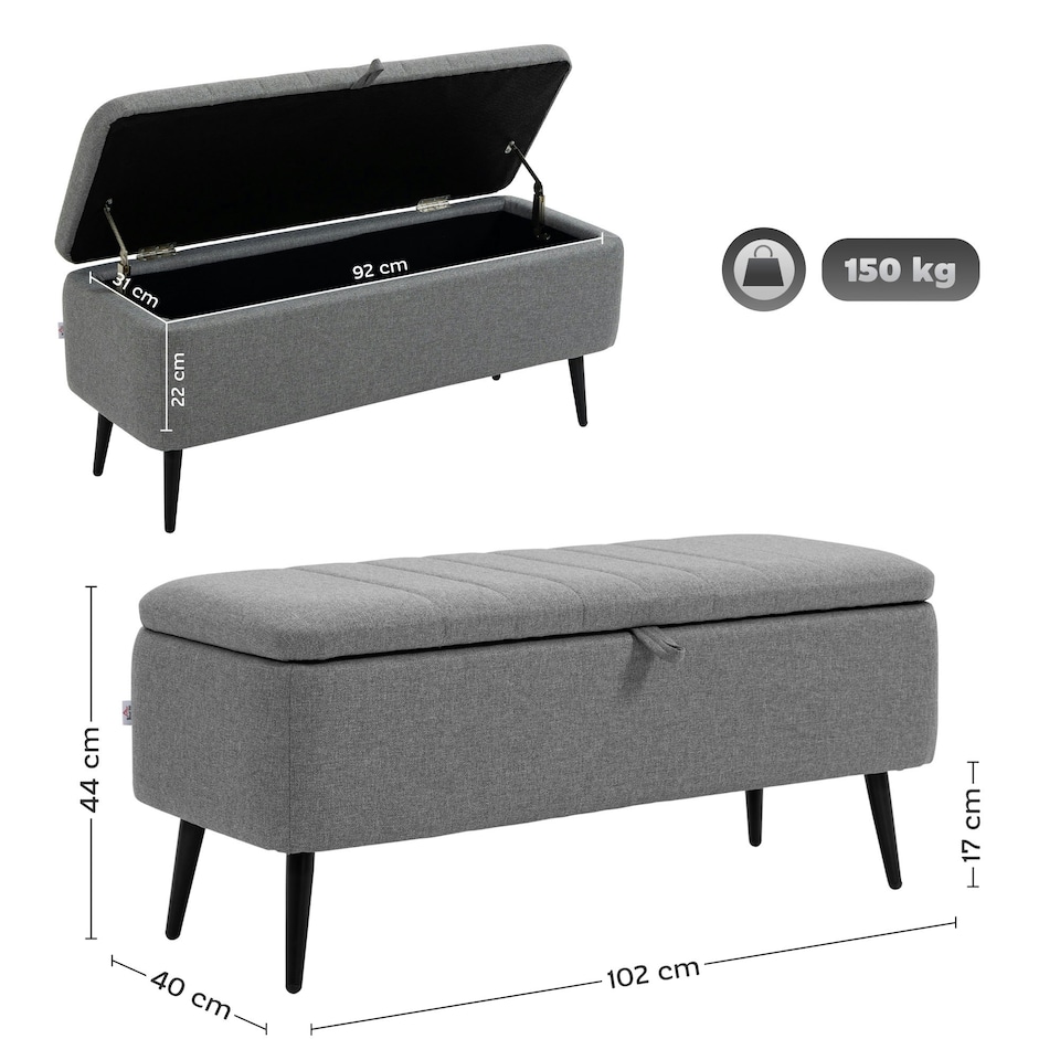 image 1 of HOMCOM Storage Ottoman Bench, Linen Fabric Footstool with Steel Legs Grey