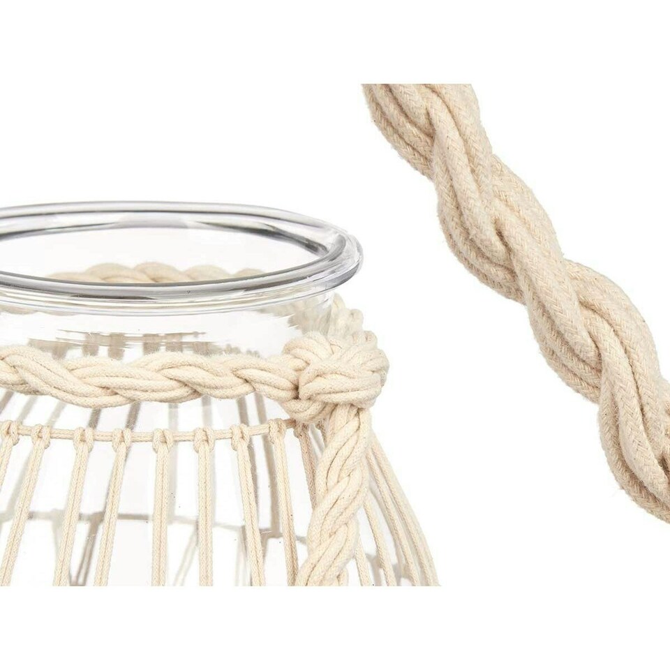 image 1 of Candleholder Tin White Transparent Glass Rope 20 x 30 cm (4 Units) N/A