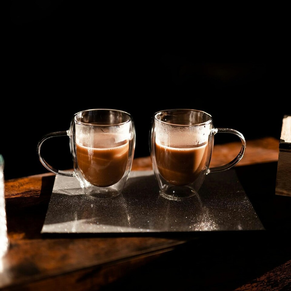 image 1 of Set of 2 Double Walled Glass Mug 450ml Clear