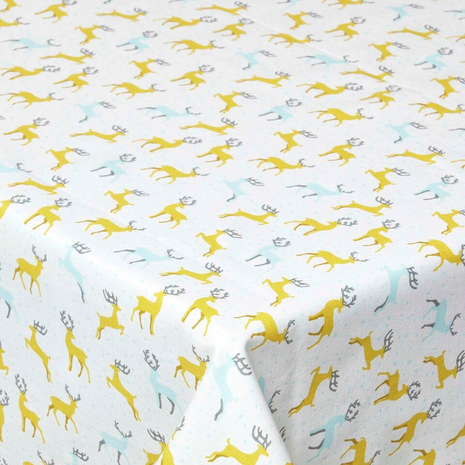 image 1 of Homescapes Majestic Stag 100% Cotton Round Grey Christmas Tablecloth - 178 cm | Grey | 178cm (70") round