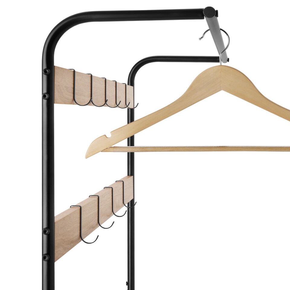 image 1 of Coat Stand - shoe rack, seat, 2 shelves and 9 coat hooks | Brown | industrial wood light, oak Sonoma | One Size | 1