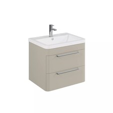 Balterley Contemporary Bathroom Wall Hung Vanity Unit with 2 Soft Close Drawers & 1 Tap Hole Ceramic Basin, Pebble Grey, 600mm