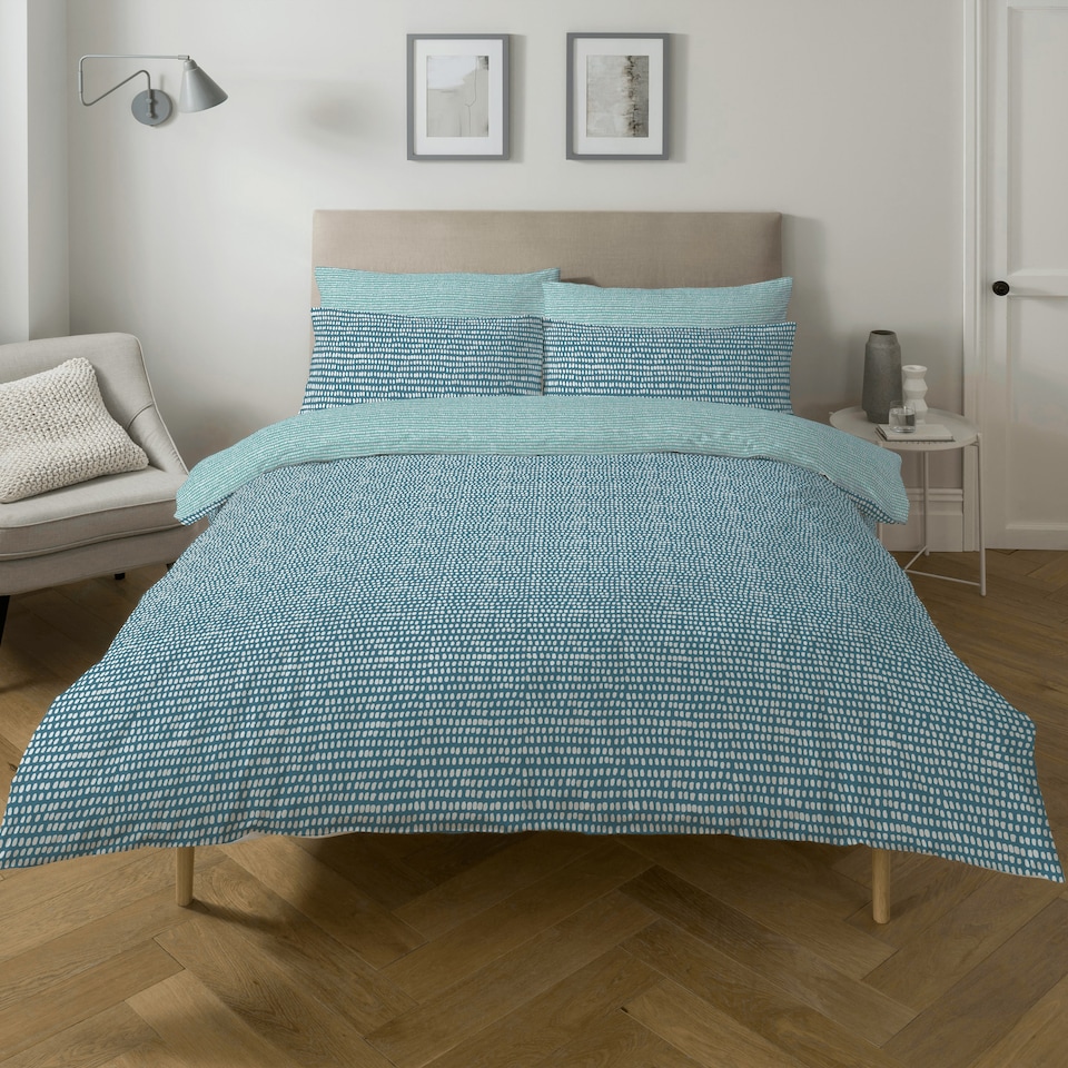 image 1 of Copenhagen Home Arri Ocean Blue Reversible Duvet Cover and Pillowcase Set - Double