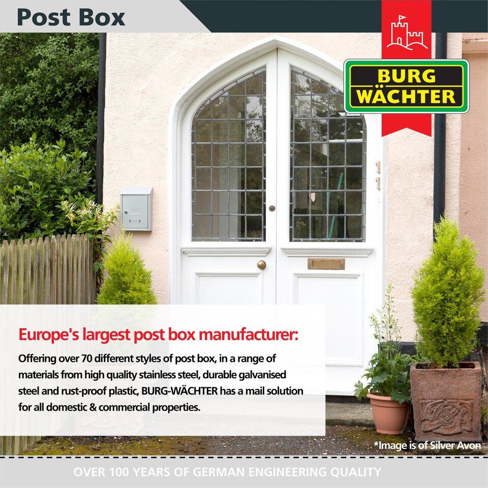 image 1 of Burg-Wachter Red Avon Dual Entry Wall Mounted Galvanised Steel Lockable Weatherproof Post Box - 21x30x7cm | Red | Red