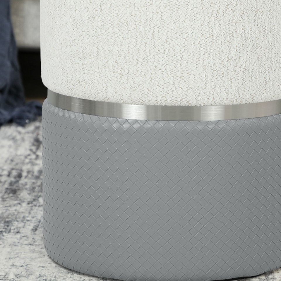 image 1 of HOMCOM Round Storage Ottoman Set of 2, Nesting Footrest Stool | Grey | Cream and grey | Φ36 x 45H cm (large), Φ31.5 x 39H cm (small)