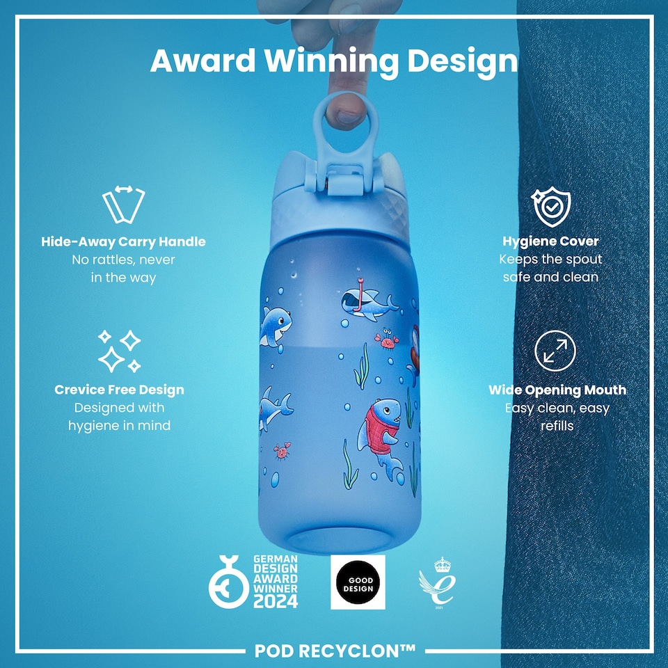 image 1 of Leak Proof Kids Water Bottle, BPA Free, 350ml (12oz) | Blue | Blue Sharks | One Size