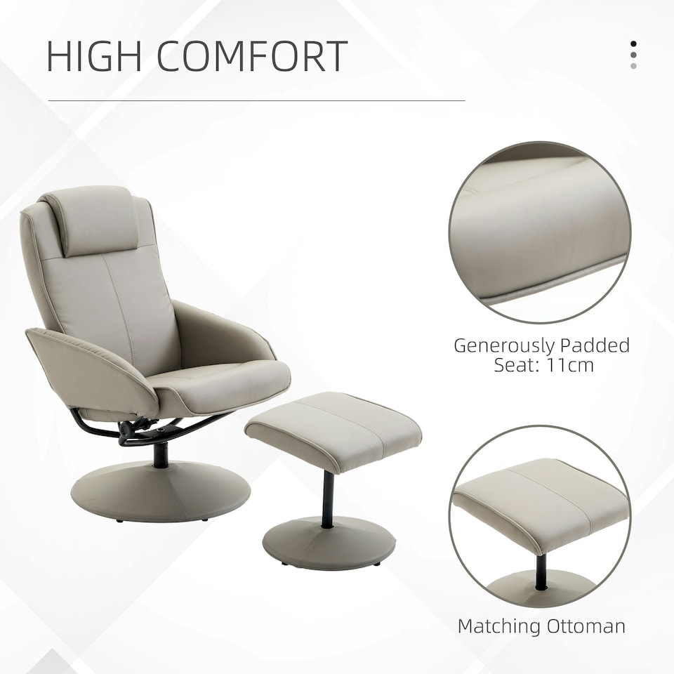 image 1 of HOMCOM Swivel Armchair with Footstool and Adjustable Backrest Grey