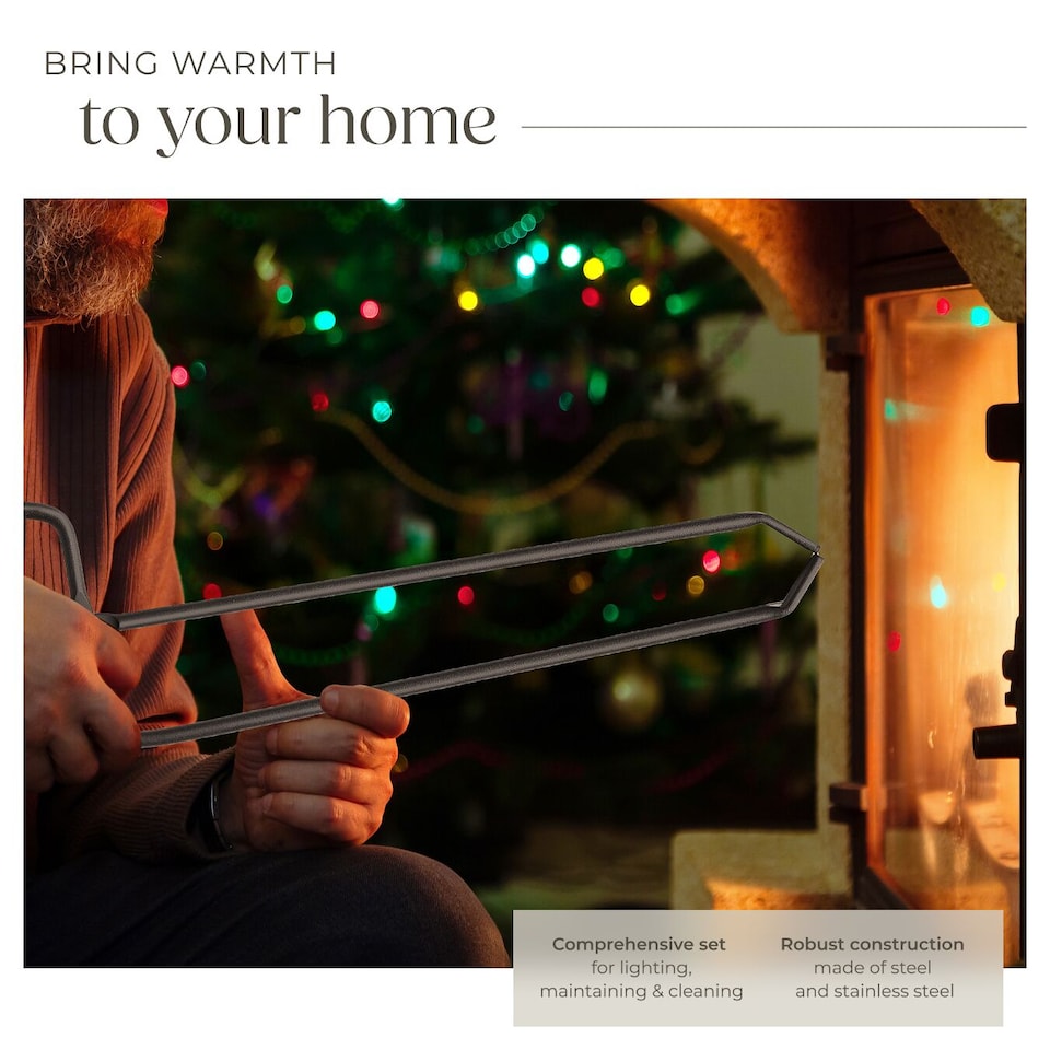 image 1 of Log Burner Accessories - 5-piece set, poker, tongs, broom, shovel, holder