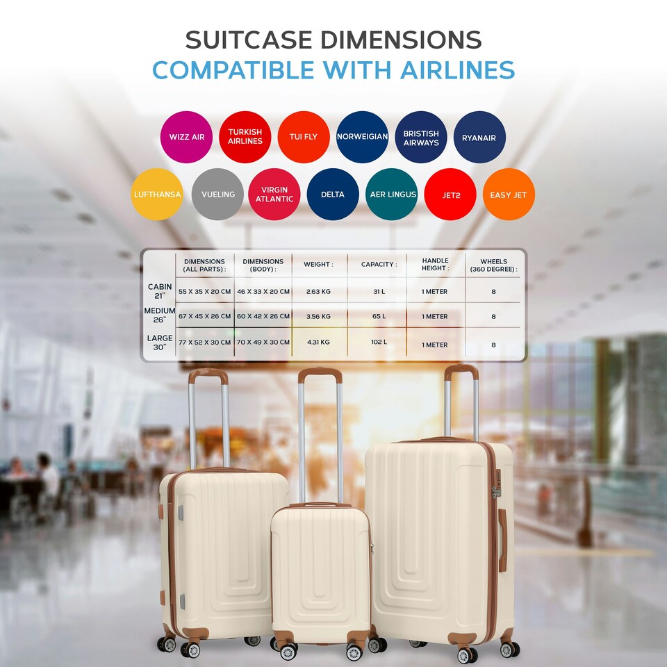 image 1 of Flight Knight Premium Lightweight Suitcase - Built-in Side Lock with USB Port - 8 Spinner Wheels - Hard Shell Carry On Or Check in Luggage 100 Airlines Approved Cream | Large